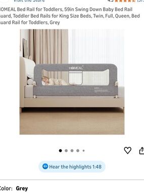 HOMeal Grey Bed Rail Guard - Mesh Safety Panel